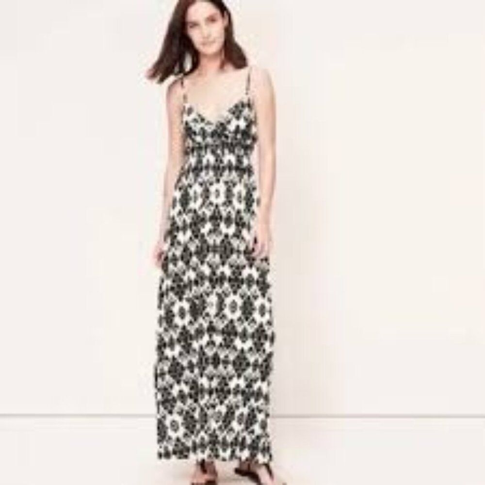 LOFT Petite Ikat Print Spaghetti Strap Maxi Dress, Large Petite, Viscose/Lyocell